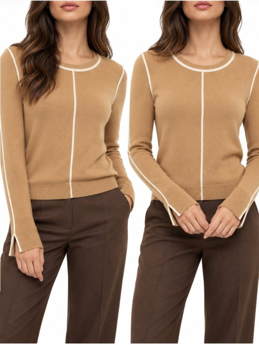 BOSS Fomila Wool Cashmere Camel Contrast Trim Sweater Medium Quiet Luxury Preppy